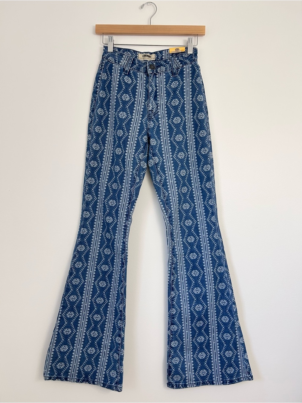 Rock&Roll Denim Bargain Button Flare High Rise Jeans Boho Pattern Bell Bottoms